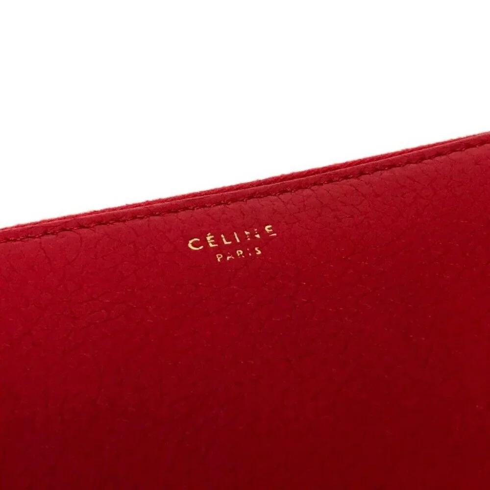 AUTHENTIC CELINE Leather Zip Around Long Wallet Red - Picture 7 of 9